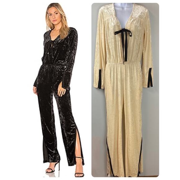We Are HAH Cream Crushed Velvet Jump On It Jumpsuit Large Hot As Hell Retro - Picture 1 of 13